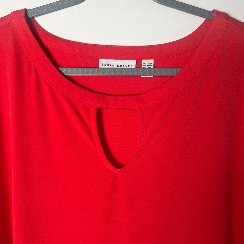 Susan Graver Liquid Knit Shortsleeved Top Keyhole Neck Plus Size 2XP Office - Picture 3 of 8